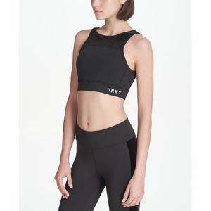 DKNY Womens Sport Velvet Trimmed V Back Medium Support Sports Bra Medium